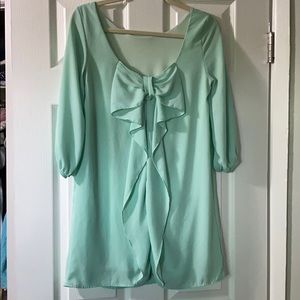 Long sleeve light green Bow Back Dress
